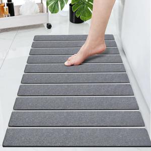 Cuckan Foldable Stone Bath Mats for Bathroom Super Absorbent Diatomaceous Earth Bath Mat Quick Dry Bath Rug Drying Mats with Non Slip Shower Rug Tub Shower Mat (Dark Gray)