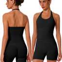 ABOCIW Workout Sets for Women 2 Piece seamless Halter Sports Bra Scrunch Butt Impact Shorts Gym Yoga Outfits, Black XL
