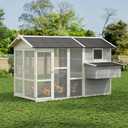 GAOMON Large Outdoor Chicken Coop for 4-6 Chickens Wooden Hen House Poultry Pet Hutch Run Cage w/Waterproof Asphalt Roof, Ramp, Nesting Box, Wire Fence, Grey (80" x 35" x 54")