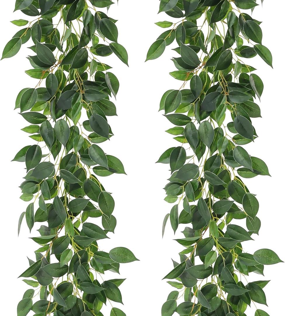 2 Strands Artificial Ficus Vines 79'' Fake Ivy Garland Greenery with Silk Green Leaves Faux Hanging Plants for Bedroom Home Wall Wedding Arch Party Room Decor