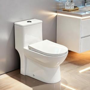 W2121D One-Piece Dual Flush Toilet, 0.8/1.28 GPF,360° Tornado Flush, Elongated D-Shape Bowl, 12-In Rough-In, White, Soft-Close Seat, EPA & WaterSense Certified