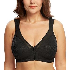 DotVol Women's Full Figure Front Closure Wirefree Jacquard Back Support Posture Bra 40B