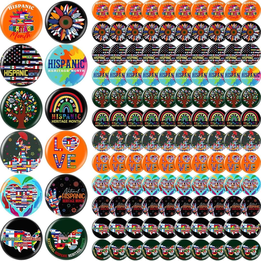 Tondiamo 120 Pcs/ 240 Pcs Large Hispanic Heritage Month Buttons Pins Bulk 2.24 Inch Spanish Heritage Buttons National Latino Brooch Pins Hispanic Gift Decoration for Teacher Supplies Rewards