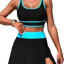 ZRTAK Women's High Waisted Bikini Sets Tummy Control Swim Skirt Two Piece Swim Suit Color Block Bathing Suit (Black Blue, Large)