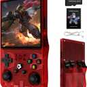 R36MAX Retro Handheld Game Console, 4.0 Inch IPS Screen, 64GB Memory, Portable Arcade Video Gaming Console Gift for Adults, Maple Leaf red