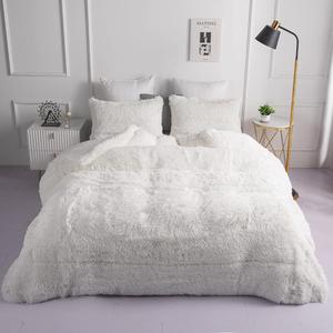 chovy Faux Fur Plush White Comforter Sets Full/Queen - Ultra Soft Shaggy Flannel Velvet Fluffy Fuzzy 3PC Bedding Set Comforter x 1 Pillowcases x 2
