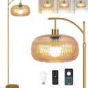 Glass Floor Lamp for Living Room,Bedroom,Gold Dimmable Standing Lamp with Remote,Mid Century Modern Brass Tall Lamp Retro Vintage Lamp Floor Light Boho Bohemian