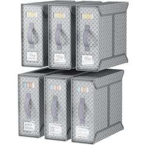 Yecaye 6 Pack Bed Sheet Organizers and Storage (King & Queen Size), Foldable Sheet Set Organizer With Clear Window and Label, Bedding Storage Box Container for Blanket, Duvet Cover, Bed Sheet (Printed Grey)