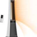 Lasko Oscillating Bladeless Ceramic Tower Space Heater for Home with Enhanced Safety, Adjustable Thermostat, Filter, Timer and Remote Control, 27 Inches, Silver, 1500W, AW300