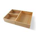 3-Piece Large Bamboo Storage Box Set, 3.1 in High Stackable Deep-Drawer Organizer for Kitchen Cutlery, Cookware, Utensils & Knives, Exquisite Durable Lidless Wooden Bin (14.6"x10.2"*1+10.2"x7.3"*2)