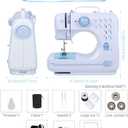 Portable Sewing Machine for Beginners, Mini Electric Sewing Machine with 12 Stitches 2 Speeds Foot Pedal, Dual Power Small Handheld Sewing Machine for Home Travel Easy to Use Blue Maquina de Coser
