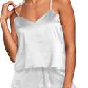 Aamikast Womens Silk Satin Pajama Sets Sexy Cami Ruffled Shorts Sets 2 Piece Pjs Sleepwear (XL)