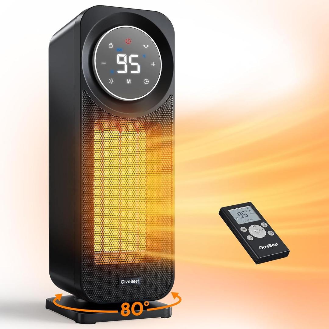 Givebest Touch Panel Space Heaters for Indoor Use, 1500W Fast Heating Electric Heater with Remote, 5 Modes, Quiet and Night Light, Thermostat Control, Ideal for Bedroom, Office (Black)