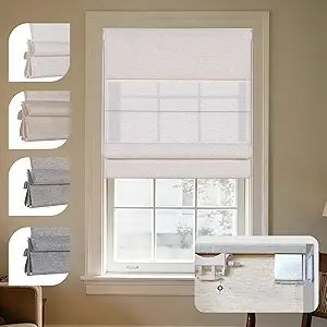 No Drill Cordless Roman Shades 29 Wx64 H Linen Beige Lightfiltering