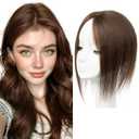 isheeny Hair Toppers For Women Real Human Hair Dark Brown 8Inch Human Hair Topper for Women, 2 Clips Secure Hold, Realistic Artificial-Base Scalp For Changing Your Look