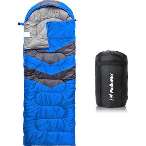 MalloMe Sleeping Bags for Adults Cold Weather & Warm - Backpacking Camping Sleeping Bag for Kids 10-12, Girls, Boys - Lightweight Compact Camping Essentials Gear Accessories Hiking Sleep Must Haves (60-90F Warm Weather - Blue)