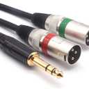 SiYear 1/4" TRS to Dual XLR Male Y Splitter Cable, 6.35mm Quarter inch Stereo to 2 XLR Male Breakout Microphone Cable Cord (1.5M/5FT)