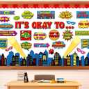 5 x Hero Theme It's Okay to Bulletin Board Set Hero Cityscape Inspirational Therapy Classroom Decor Affirmations Accents Bulletin Board Back to School Positive Cutouts for Office Chalkboard Wall Decor