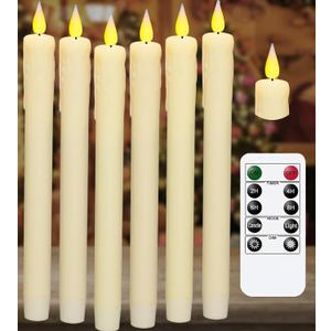 KSWING Upgraded Real Wax LED Flameless Taper Candles with Remote, 6 PCS Ivory Dripping Candlesticks Battery Operated 3D Flickering - 9.6" Long Realistic Fake Candle Sticks for Home/Wedding/Xmas Decor