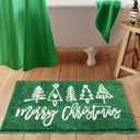 Merry Christmas Tufted Indoor Doormat Washable, Cute Green Modern Christmas Tree Bathroom Rugs Non Slip, Festive Xmas Holiday Winter 2x3 Throw Area Rugs for Kitchen Entryway
