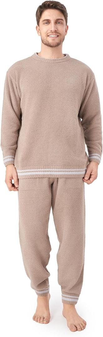 DAVID ARCHY Mens Pajamas Set Ultra-Soft Fleece Pajamas Warm Sleepwear Long Sleeve Lounge Set with Pockets (L)