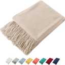 Homiest Decorative Knitted Throw Blanket with Fringe, Lightweight Acrylic Knit, Soft & Cozy Tassel Blanket for Couch, Sofa, Bed (Beige, 50 x 60 Inch)