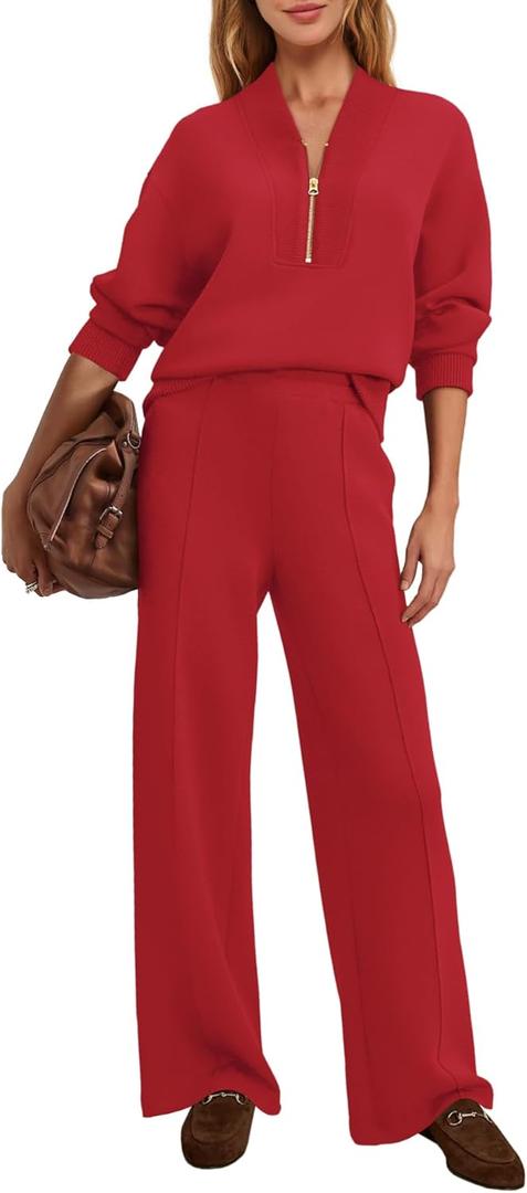 SENSERISE Womens Lounge Sets Sweatsuits 2 Piece Outfit Fall Matching Sweat Sets Airport Travel Outfit Tracksuit (Small, Red)