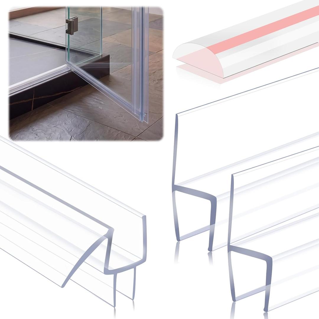 Pangda 4 Pack 1/2" x 39" Shower Door Seal Frameless Glass Shower Door Bottom Side Seal Strip Sweep Clear for Bathroom, Stop Water Leaks, Create a Water Barrier(H, M, D Type)