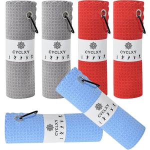 6 Pcs Golf Bag Towels,16" X 16",Microfiber Waffle Pattern for Golf Bags Towel for Men Women,Fishing Essentials Gifts with Carabiner Clip,Dish Cloth,Kitchen Clean Towels (Gray/Blue/Red)