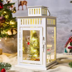 WOODEXPE Christmas in Heaven Memorial Lantern with Christmas Ornaments Set Memorial Gift for Loss of Loved One