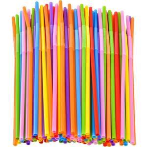 100PCS Flexible Plastic Straws, Colorful Disposable Bendy Party Fancy Straws12.8inch Extra Long Straws Party Decorations