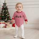 ZAXARRA Baby Christmas Sweatshirt Romper Striped Waffle Knit Jumpsuit Christmas Tree Embroidery Cute Boy Girl Holiday Outfit (Red)