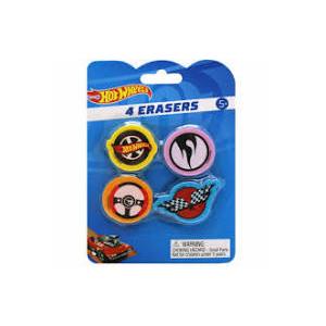 Hotwheels 4 Erasers,5pack