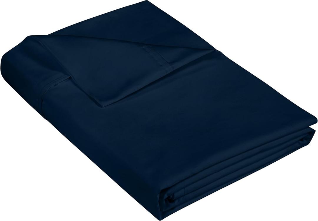 400 Thread Count 100% American Grown Cotton Navy Flat Sheet Only - Cooling Sheets - Luxury Sateen Weave - Full Size Flat Sheet Sold Separately - Super Soft Cotton Top Sheets (Full, Rivera Navy)