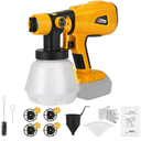 WaxPar Cordless Paint Sprayer Compatible with Dewalt 20V Battery, 200W HVLP Paint Gun 18V Paint Sprayer with Brushless Motor, 4 Copper Nozzles for DIY Fence Chairs Painting Paint Sprayer for House Painting, Yellow