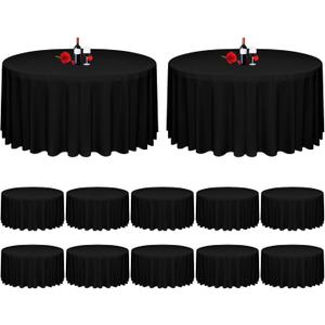MTREO 12Pcs Black Round Tablecloths 120inch Polyester, Wrinkle Resistant, Washable, for Wedding Party Restaurant Buffet