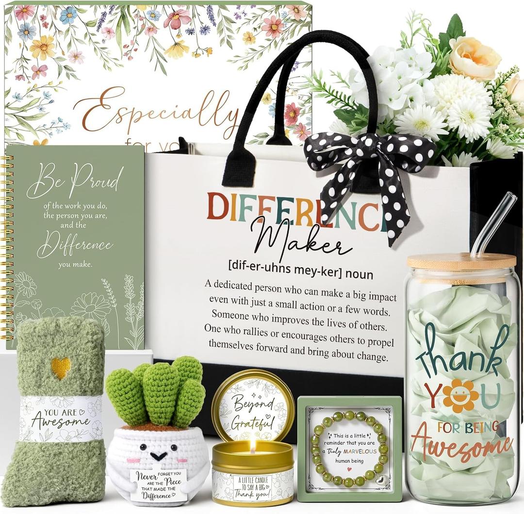 Thank You Gifts for Women, Administrative Professional Day Gifts, Employee Appreciation Office Gift for Coworkers Farewell Thank You Gift Basket for Boss Teacher Nurse Employees w/ Canvas Tote Bag