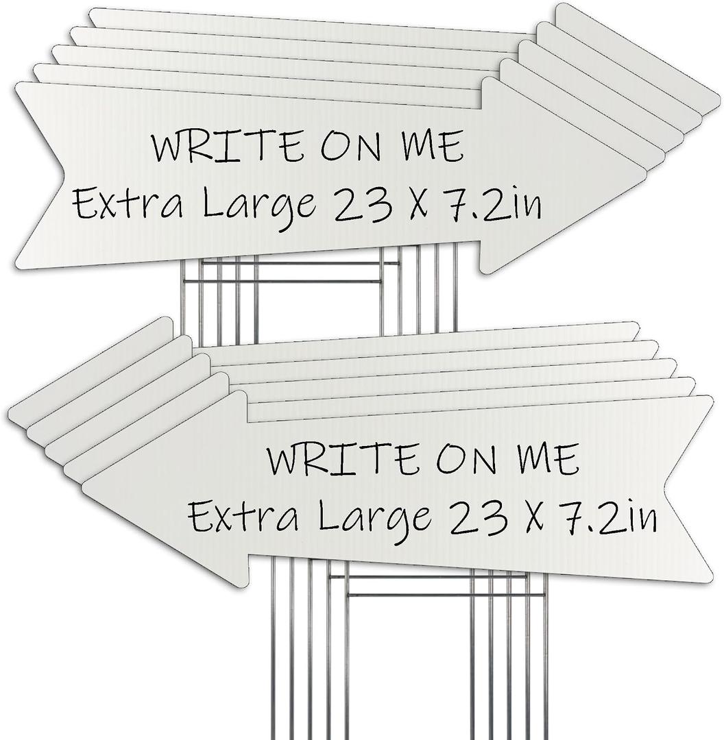 23 x 7 Inches 10 Pack Large Size White Arrow Signs with Stakes,This Way Directional Arrow Yard Signs,Wedding Yard Signs, Birthday Party Signs (White 10 pack)