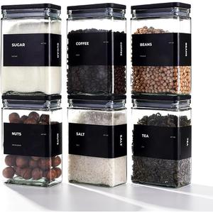 APT 1101 27 oz Glass Storage Jars with Bamboo Lid, set of 6, glass canisters with airtight lids, Clear jars with lids for Cookie, Candy, Tea, Coffee Bean and Rice, Black