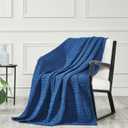 VHC Brands 100% Cotton Waffle Weave Navy Blue Throw 50x60, Decorative Cotton Throw Blanket, Boho Farmhouse Bedroom, Living Room Decor for Bed, Couch, or Sofa