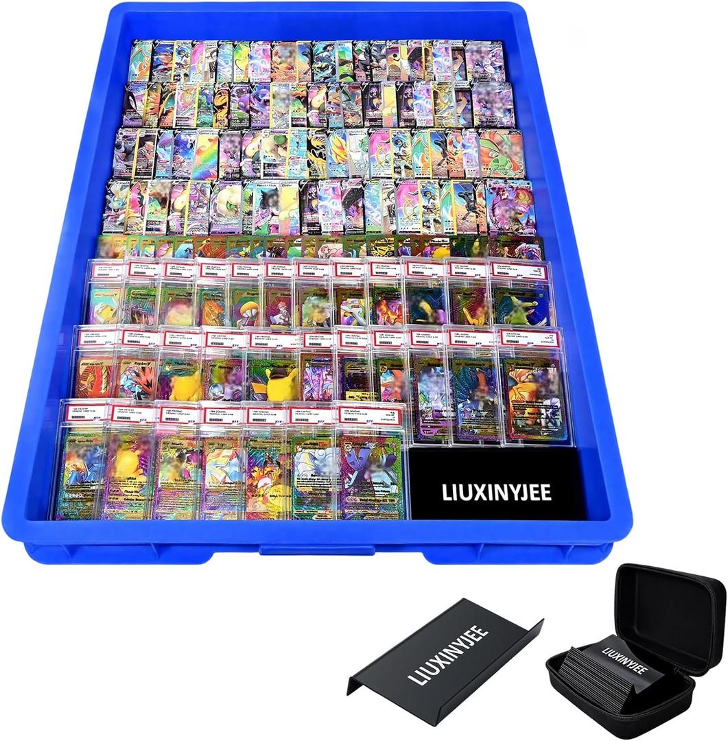 24 Pack Modular Card Risers for Display Cases,with Protective Carry Case,Black Acrylic Trading Card Showcase Stands for Graded Trading Cards PSA BGS Singles,Vendor Events & Collectors