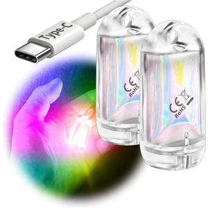 USB Mini LED Lantern, 2 Pack Waterproof EDC Keychain LED Flashlight for Camping, Type-C Rechargeable Battery Small Stick Lamp Puck Dog Collar Torch Light (7-Color Automatic Flashing)