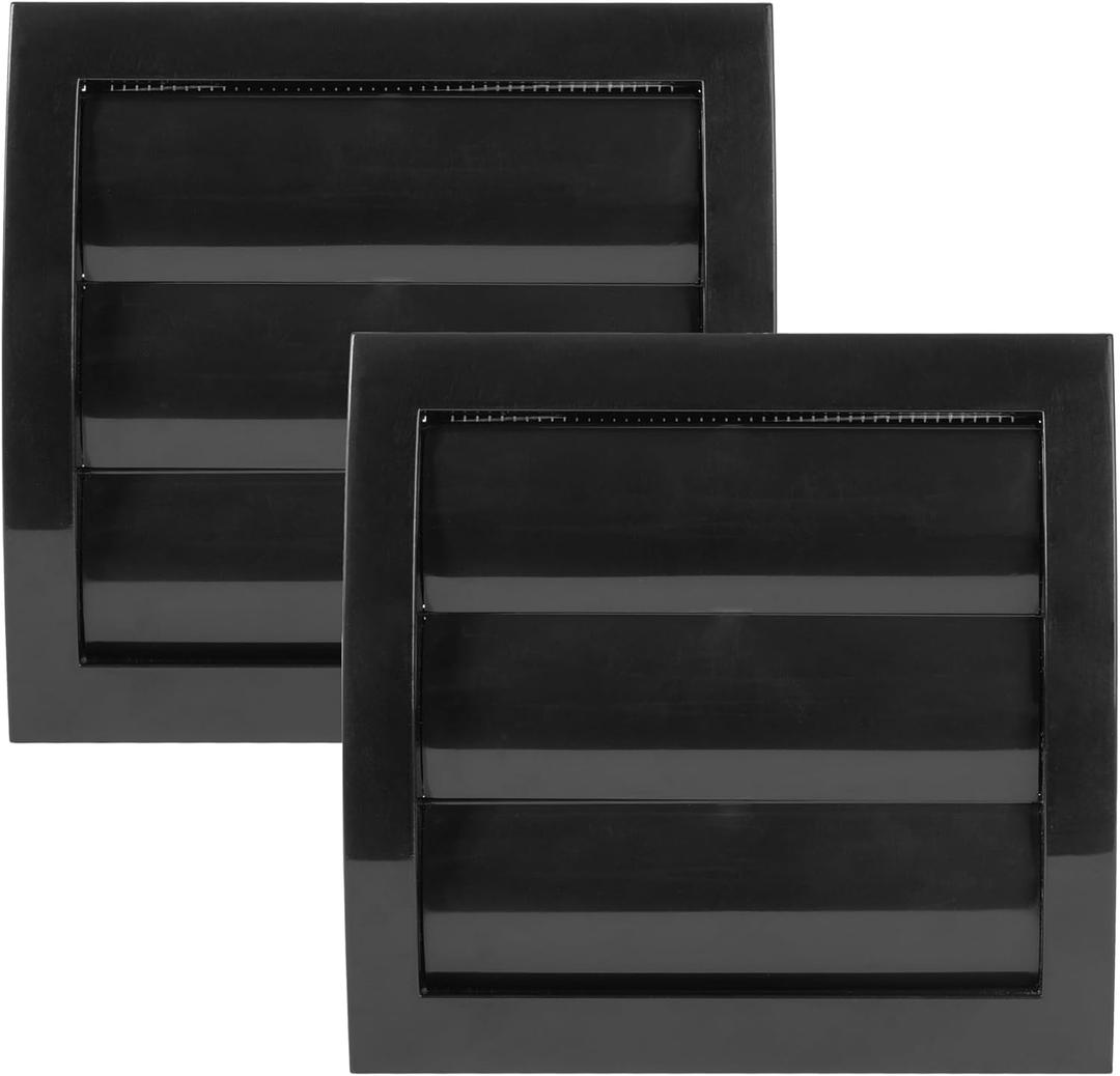 Vent Systems 4'' Inch Black Air Vent Cover, Pack of 2, Dryer Vents and Bathroom Exhaust Vent Pipe, Louvered Outdoor Dryer Vent Cover Opening Flap Vent, Keeps Out Insects, Birds and Rodents