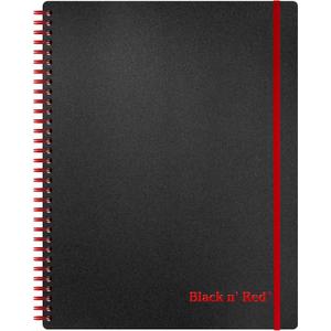 Black n' Red Notebook, Business Journal, 11" x 8", 70 Sheets, Ruled, Optik Paper, Scribzee App, Flexible Poly Cover, Wirebound, Black (K67030)