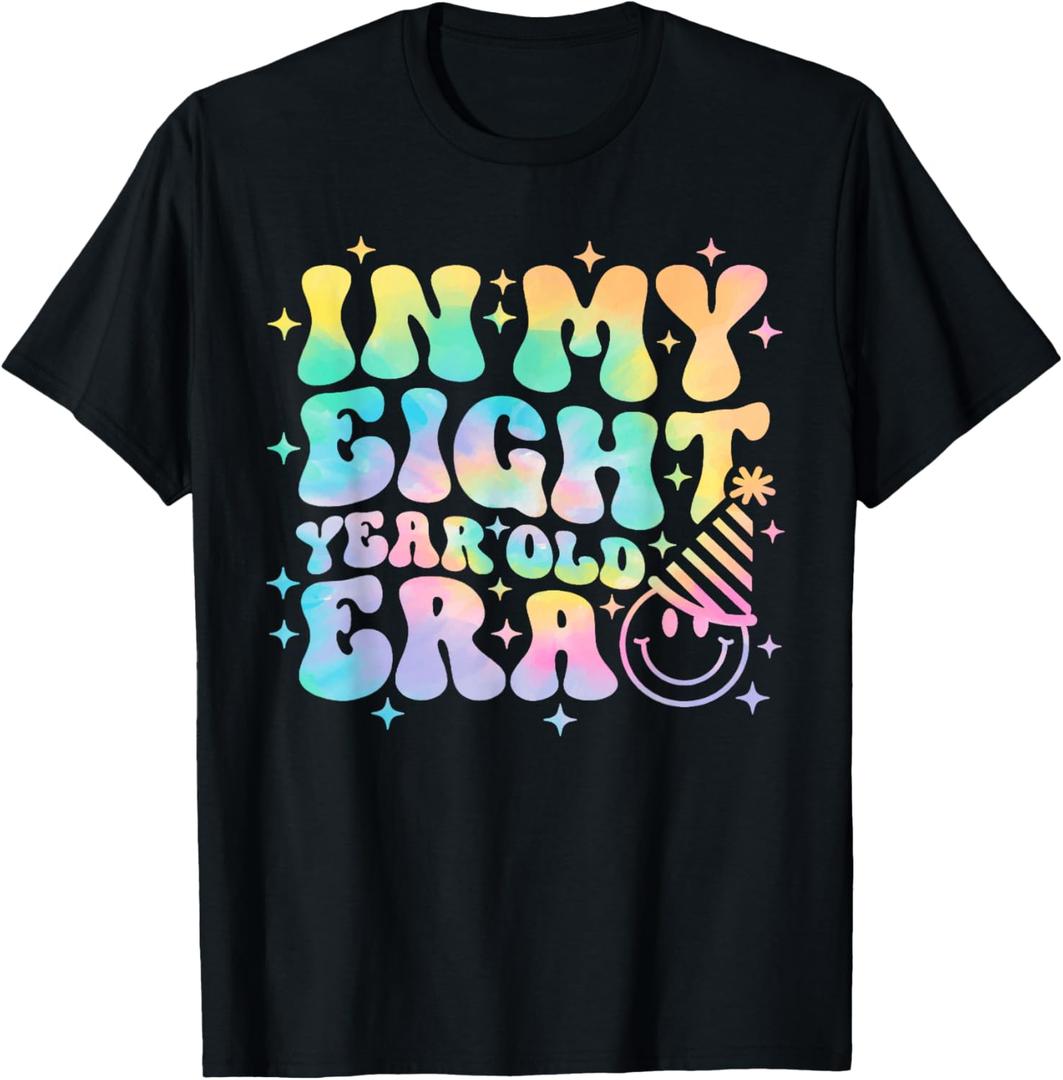 Groovy In My Eight Year Old Era Girl 8th Birthday 8 Yrs Old T-Shirt (Small, Black)