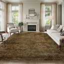 Area Rug 8x10 Washable Rug/Machine Washable Brown Low Pile Vintage Traditional Floor Cover Foldable Thin Retro Style Indoor Distressed Non-Slip Carpet Bedroom Living Room Kitchen Office