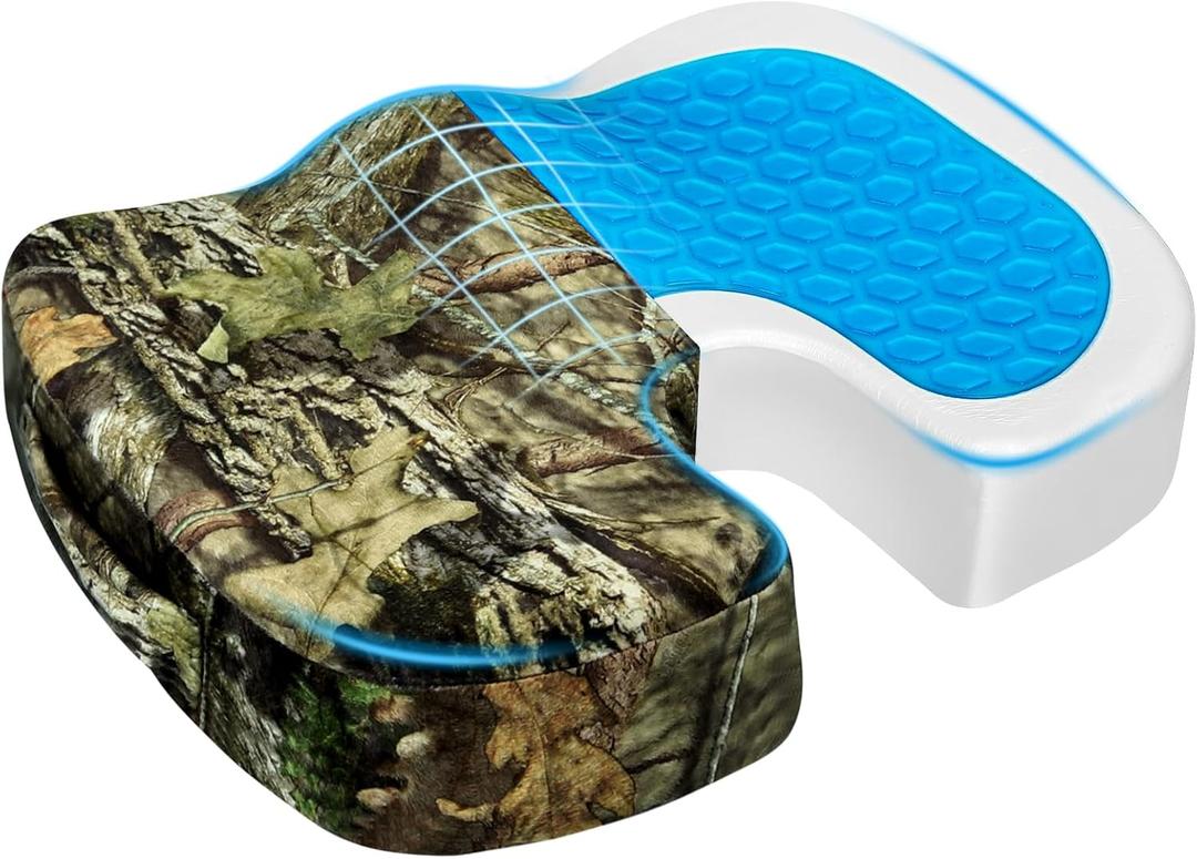 Season Guard Tailbone Pain Relief Office Chair Seat Cushion, Memory Foam Gel Seat Cushion for Sciatica Pain Relief with Washable Cover, Butt Cushion for Long Sitting, Velvet, Mossy Oak, 17.7"L*13.7"W*2.8"H