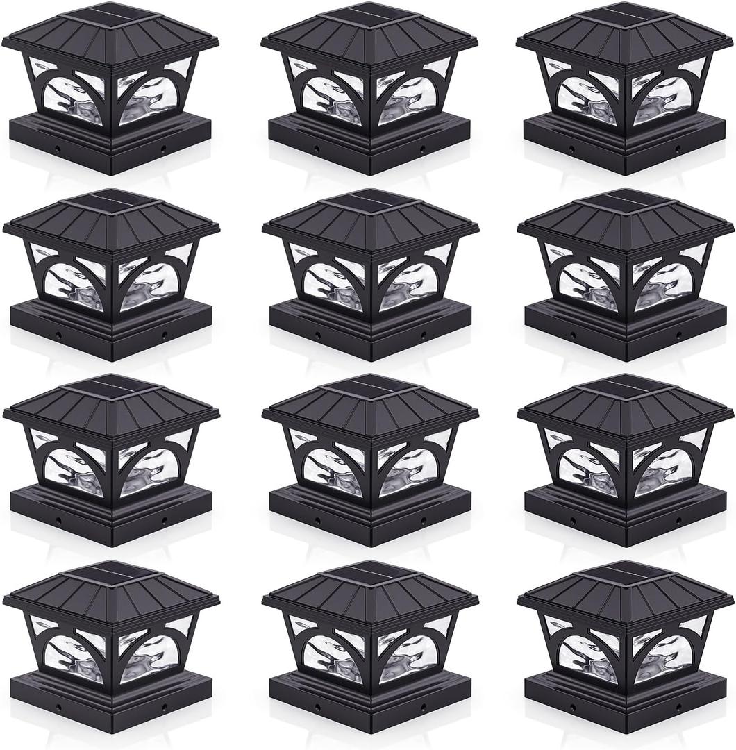Solar Post Cap Lights, 9 Colors to Choose, 20 Lumens, Warm White & RGB Automatic Cycling & Fixed RGB Color 3 Modes for 3.6x3.6 4x4 4.5x4.5 5x5 Wooden Vinyl Posts Decoration, Black 12 Pack