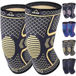 APEXUP Compression Knee Brace for Women, Copper Compression Sleeve for Knee Support, Arthritis Pain Relief, Meniscus Tear, ACL, Running S 2 Pack