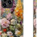 LUHOURI for iPhone 15 Pro Max Case,Wireless Charging Compatible,Dual-Layer - Soft Silicone Inner + Hard Outer Shell,Cute Wildflower Design,Protective Phone Cover for Women - Oil Painting Flowers